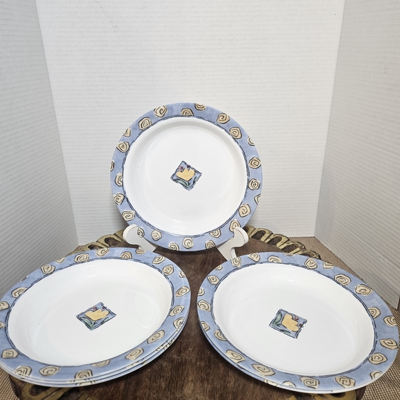 SET OF 6 - CORNING CORELLE - WATERCOLORS - 8 1/2" RIMMED 15 OZ SOUP PASTA BOWLS - Picture 1 of 16